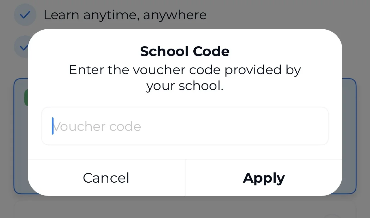 Playli School Code access-code entry